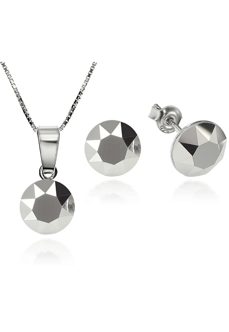 Set Argint 925 placat cu rodiu cu cristale Swarovski® Xirius Light Chrome 8mm Surub + Lant