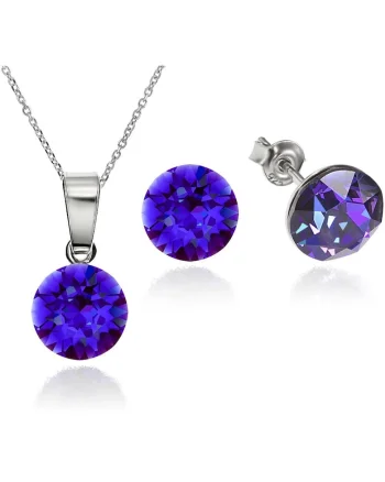 Set Argint 925 placat cu rodiu cu cristale Swarovski® Xirius Heliotrope 8mm Surub + Lant