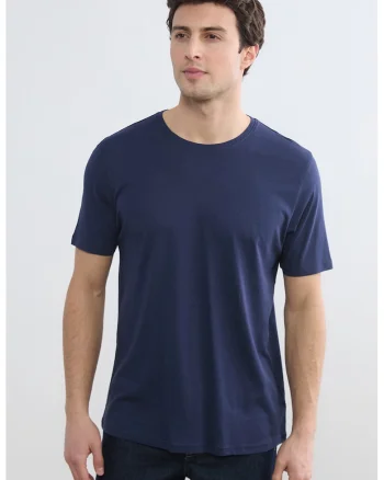 Tricou slim fit din bumbac si modal, Bleumarin