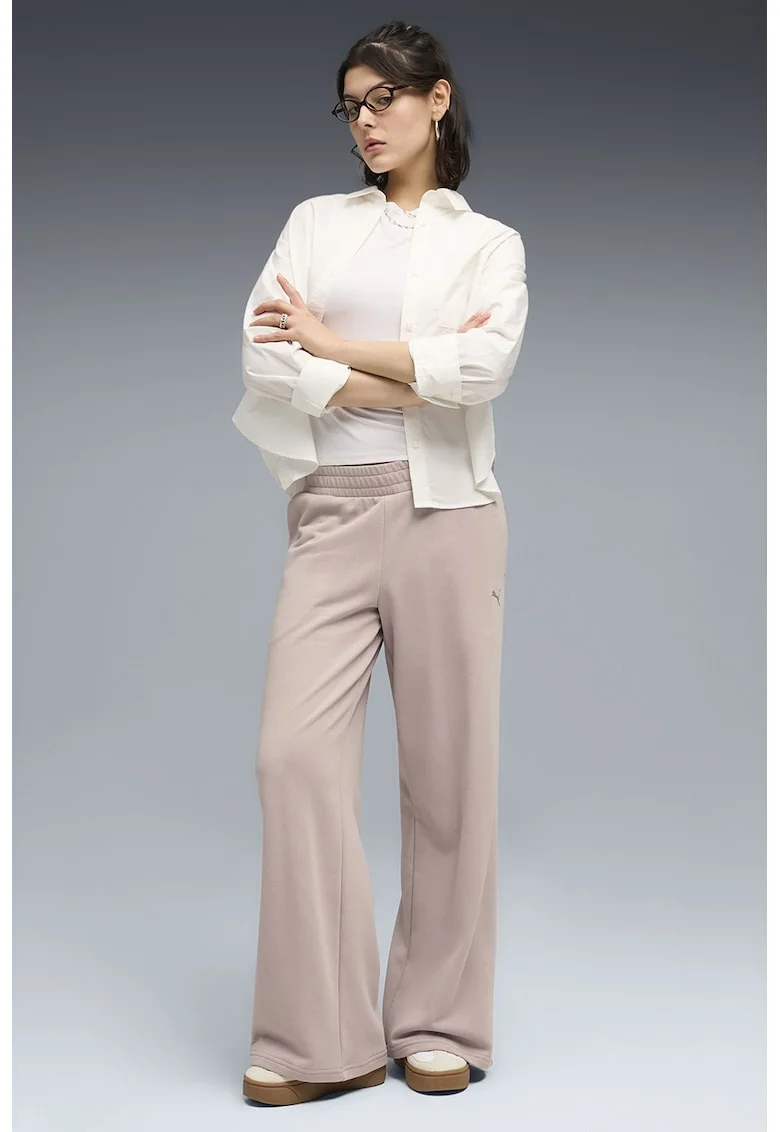Pantaloni ampli cu talie elastica, Roz prafuit