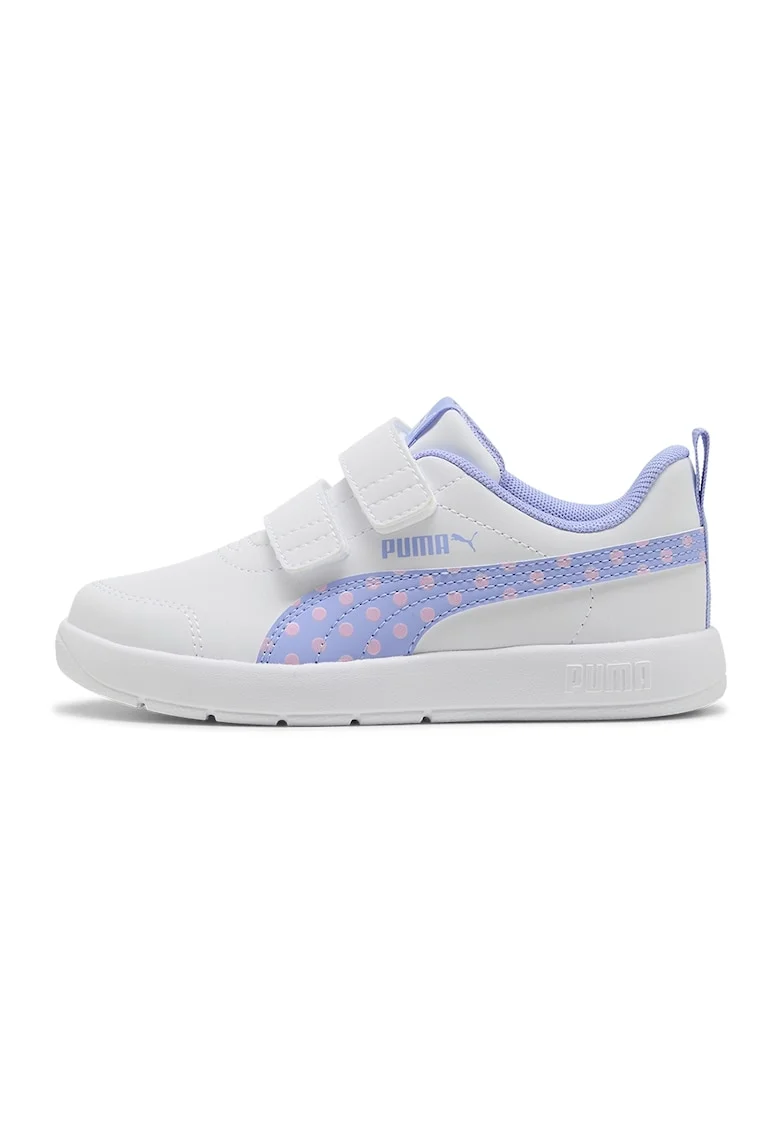 Pantofi sport Courtflex V3 din piele ecologica cu garnitura cu buline, Roz pastel/Lila/Alb murdar