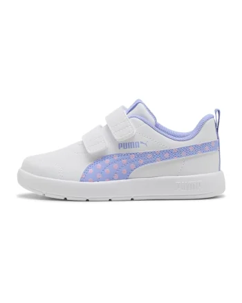 Pantofi sport Courtflex V3 din piele ecologica cu garnitura cu buline, Roz pastel/Lila/Alb murdar