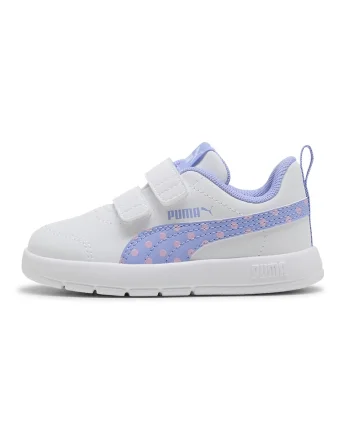 Pantofi sport Courtflex V3 cu inchidere velcro si buline, Roz pastel/Lila/Alb murdar
