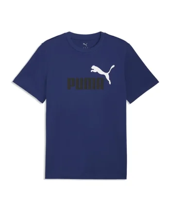 Tricou cu decolteu la baza gatului si imprimeu logo Essentials 2, Alb optic/Bleumarin