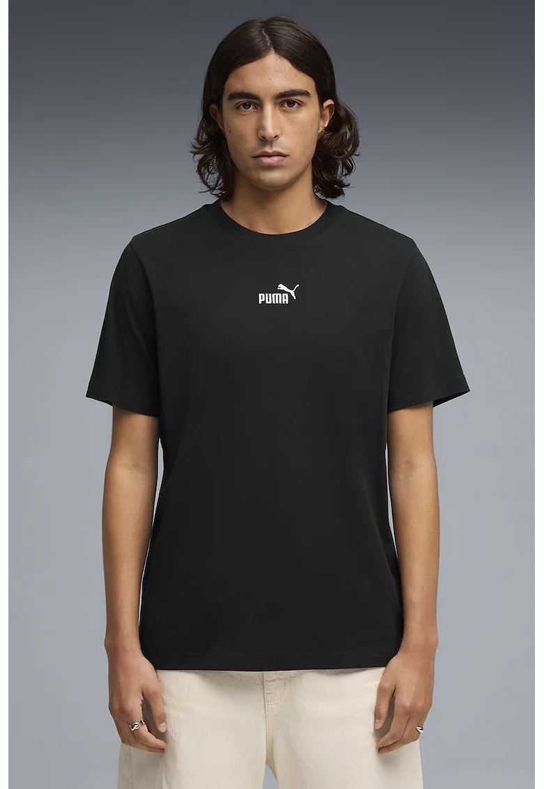 Tricou din bumbac cu detaliu logo Essentials, Negru/Gri antracit/Transparent