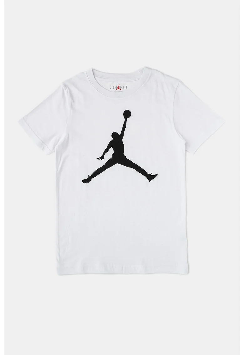 Tricou din bumbac cu decolteu la baza gatului si imprimeu logo, Alb