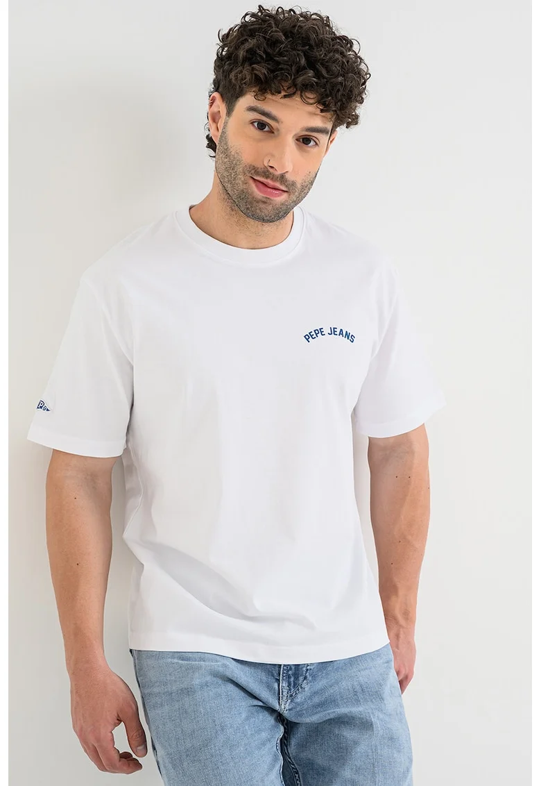 Tricou cu imprimeu grafic pe partea din spate Gideon, Alb/Albastru