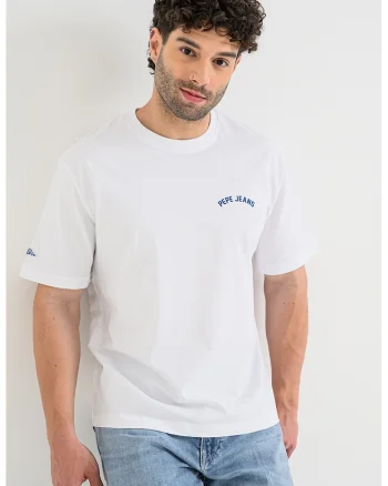 Tricou cu imprimeu grafic pe partea din spate Gideon, Alb/Albastru