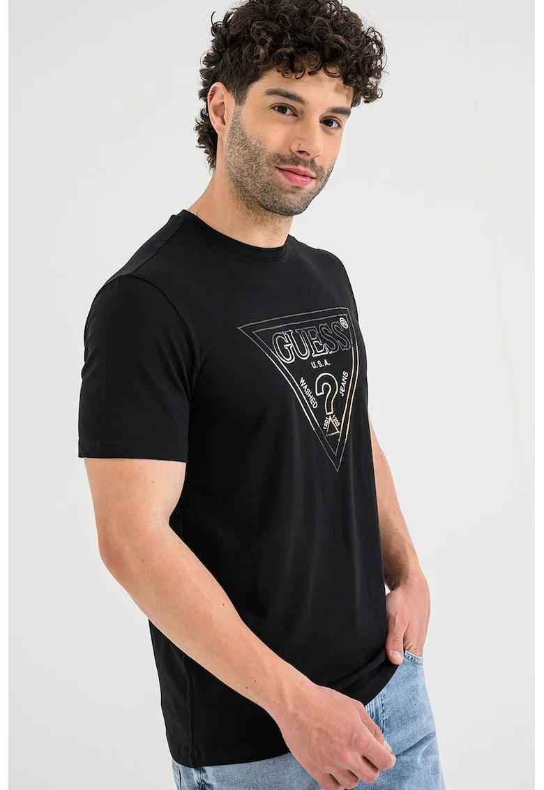 Tricou cu imprimeu logo, Alb/Negru/Galben pal