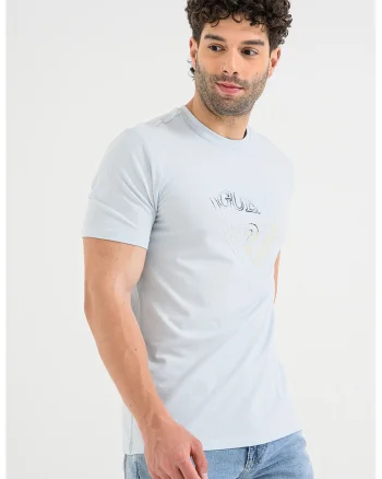 Tricou cu imprimeu logo, Albastru pastel/Galben