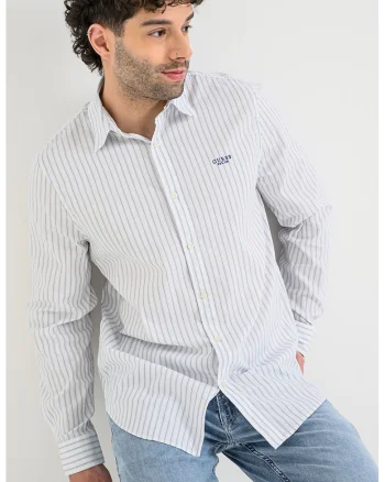 Camasa regular fit cu model in dungi, Alb/Bleumarin