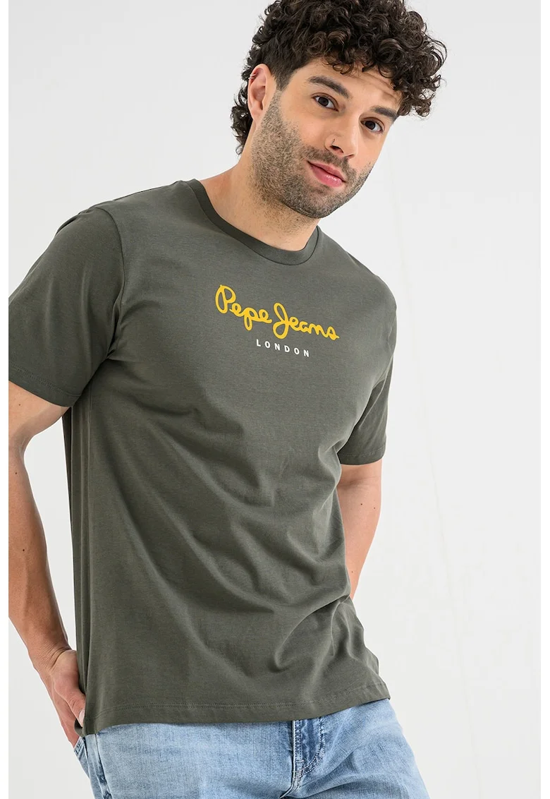 Tricou din bumbac cu imprimeu logo Eggo, Verde inchis/Galben inchis