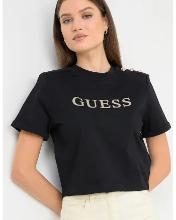 Tricou de bumbac cu imprimeu logo, Auriu/Negru