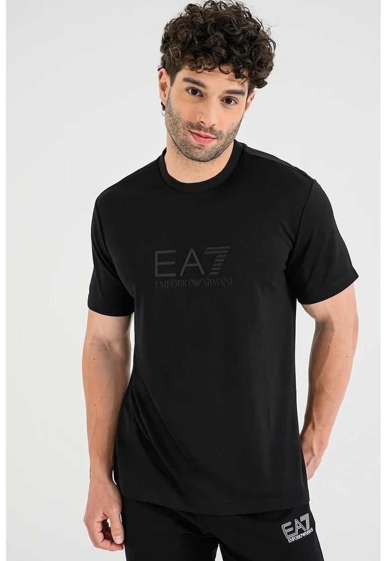 Tricou din amestec de modal cu imprimeu logo, Negru