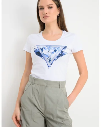 Tricou slim fit cu logo, Alb optic/Albastru