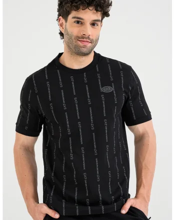 Tricou din bumbac cu model monograma, Negru/Gri inchis