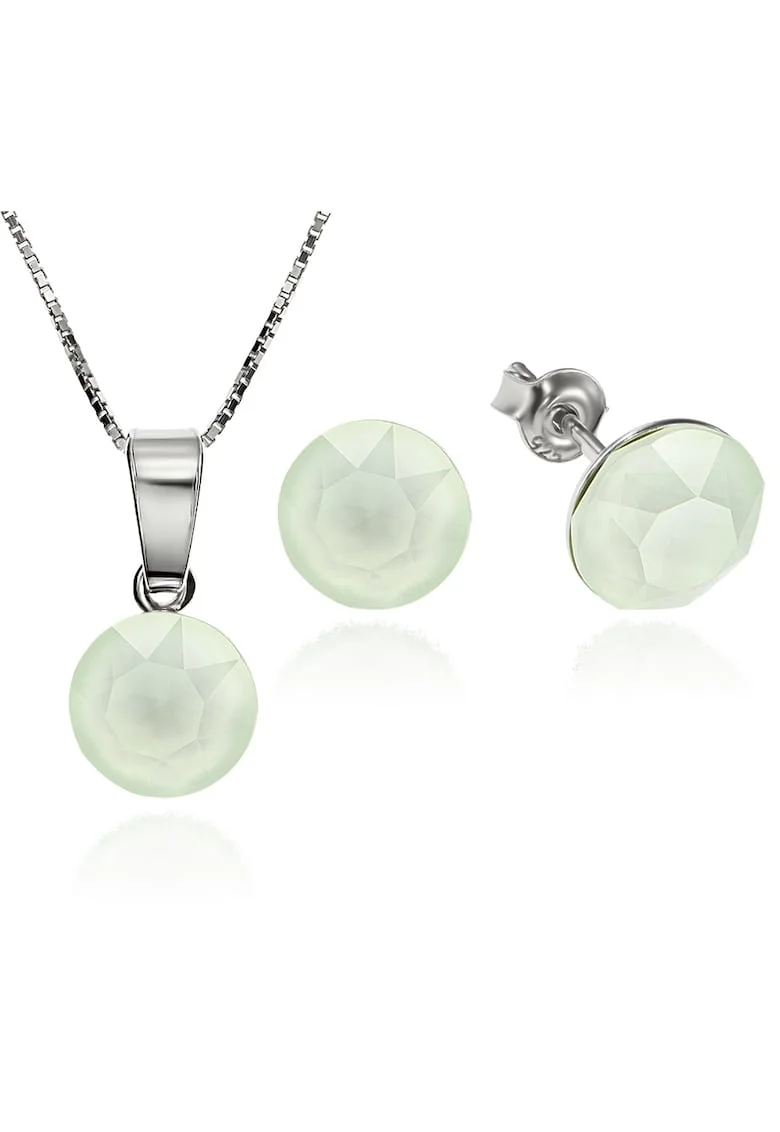 Set Argint 925 placat cu rodiu cu cristale Swarovski® Xirius Powder Green 8mm Surub + Lant