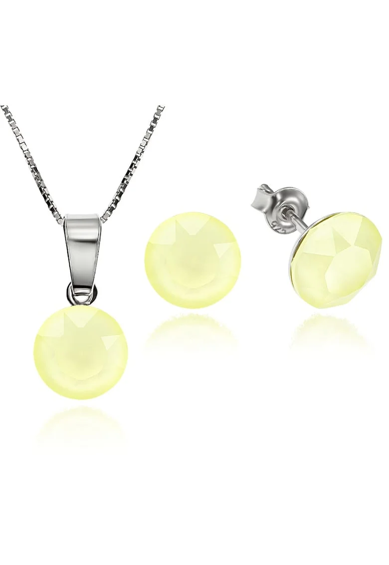 Set Argint 925 placat cu rodiu cu cristale Swarovski® Xirius Powder Yellow 8mm Surub + Lant
