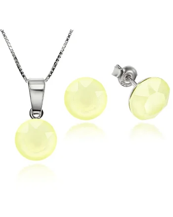 Set Argint 925 placat cu rodiu cu cristale Swarovski® Xirius Powder Yellow 8mm Surub + Lant