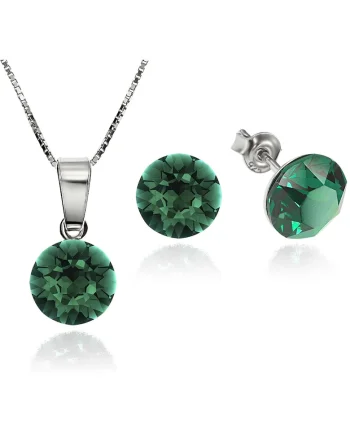 Set Argint 925 placat cu rodiu cu cristale Swarovski® Xirius Emerald 8mm Surub + Lant