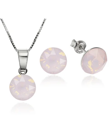 Set Argint 925 placat cu rodiu cu cristale Swarovski® Xirius Opal Rose 8mm Surub + Lant