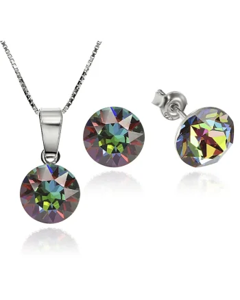 Set Argint 925 placat cu rodiu cu cristale Swarovski® Xirius Vitrail Medium 8mm Surub + Lant