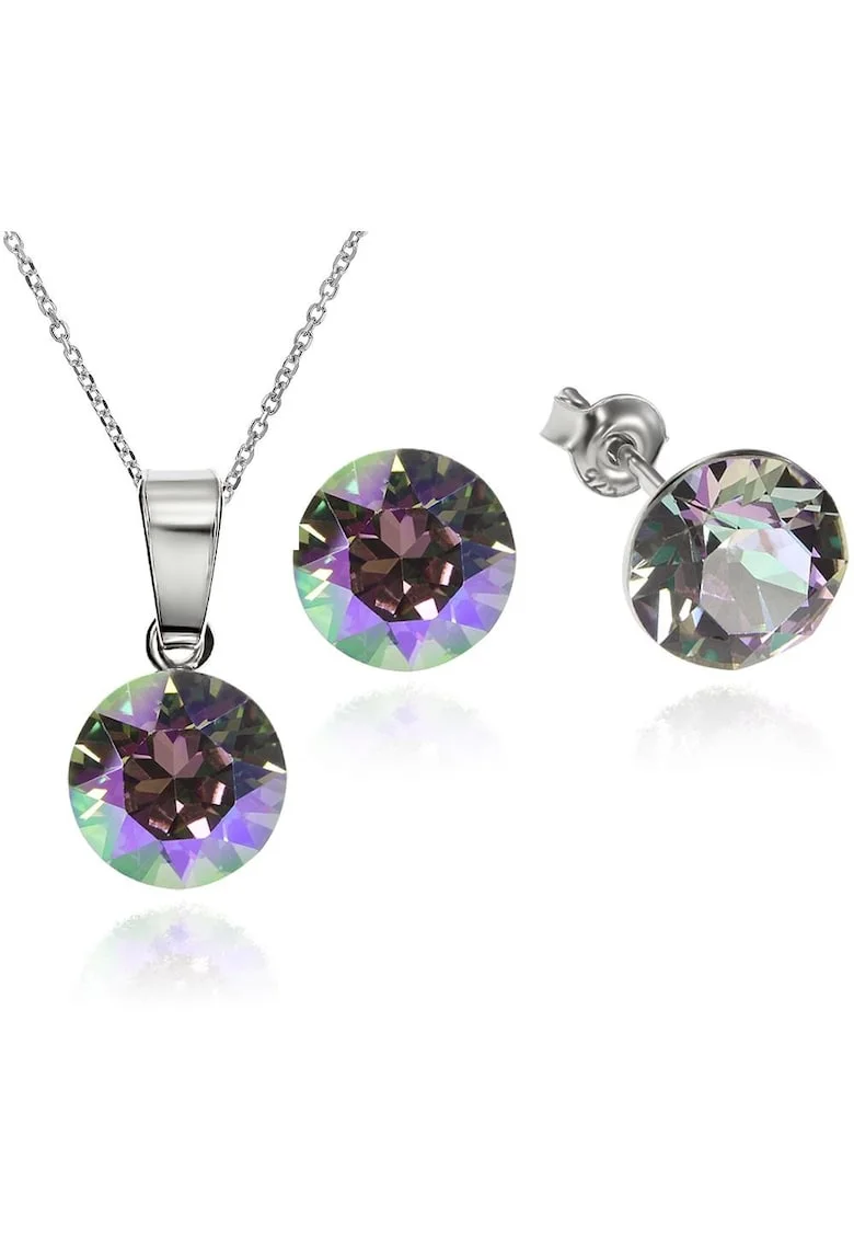 Set Argint 925 placat cu rodiu cu cristale Swarovski® Xirius Vitrail Light 8mm Surub + Lant
