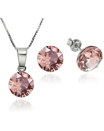 Set Argint 925 placat cu rodiu cu cristale Swarovski® Xirius Blush Rose 8mm Surub + Lant