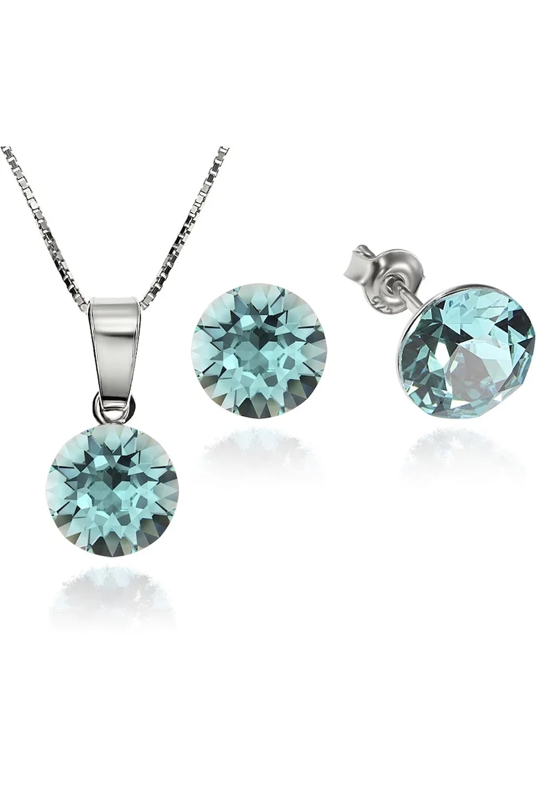 Set Argint 925 placat cu rodiu cu cristale Swarovski® Xirius Light Turquoise 8mm Surub + Lant