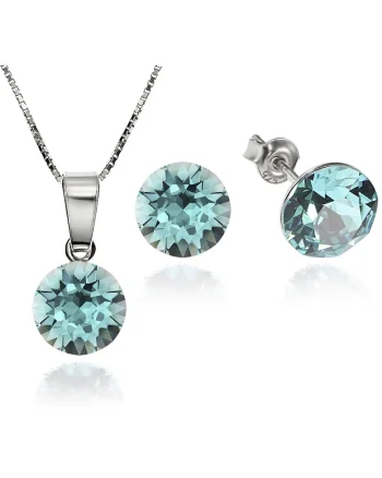 Set Argint 925 placat cu rodiu cu cristale Swarovski® Xirius Light Turquoise 8mm Surub + Lant