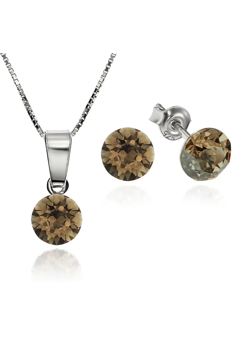 Set Argint 925 placat cu rodiu cu cristale Swarovski® Xirius 6mm Surub + Lant, Caramel
