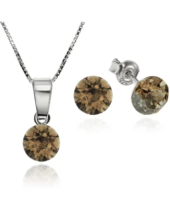 Set Argint 925 placat cu rodiu cu cristale Swarovski® Xirius 6mm Surub + Lant, Caramel