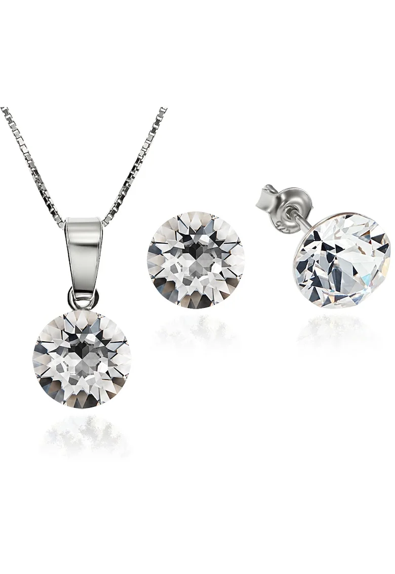 Set Argint 925 placat cu rodiu cu cristale Swarovski® Xirius Crystal Clear 8mm Surub + Lant