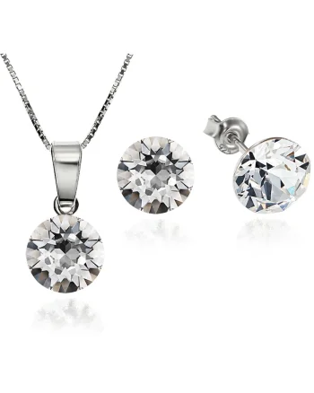 Set Argint 925 placat cu rodiu cu cristale Swarovski® Xirius Crystal Clear 8mm Surub + Lant