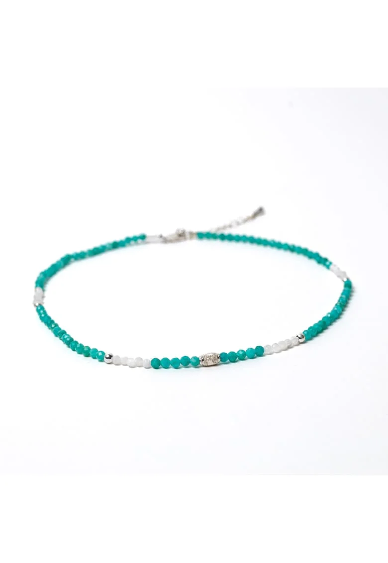 Colier Choker,  din pietre semipretioase de si inchidere si accesorii din argint 925, Albastru turcoaz