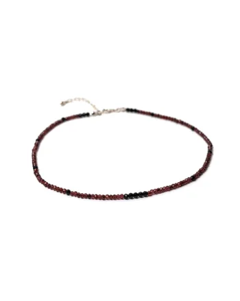 Colier choker  din pietre semipretioase de Granat si inchidere din argint 925, Rosu/Negru