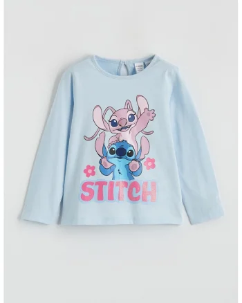 Bluza cu imprimeu Stitch, Albastru pastel