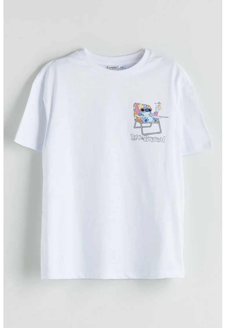 Tricou cu imprimeu grafic, Alb/Albastru prafuit