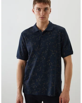 Tricou polo cu model cu frunze, Maro/Albastru ultramarin