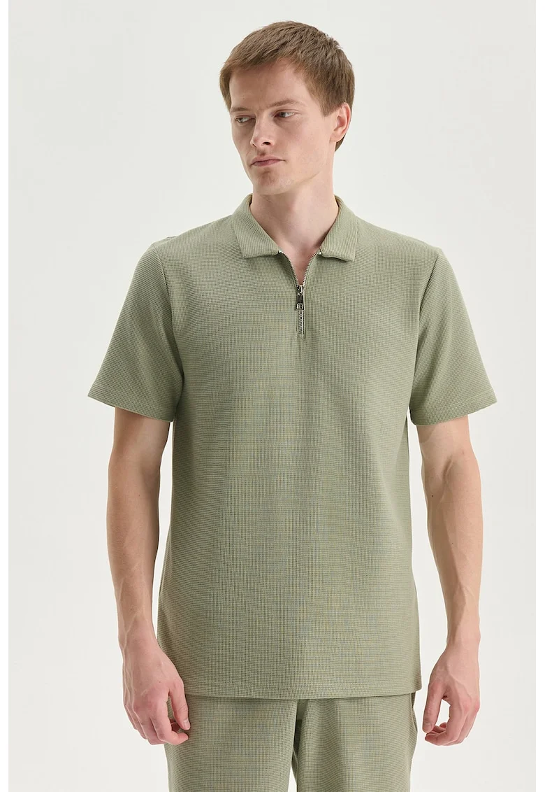 Tricou polo cu fenta cu fermoar, Verde pal