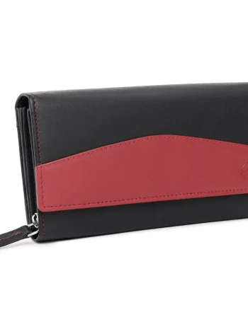 Portofel dama Marquise, Bluma PT1504, piele naturala, Negru/Rosu