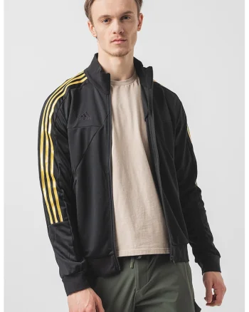 Bluza de trening cu fermoar si logo Tiro, Auriu/Negru