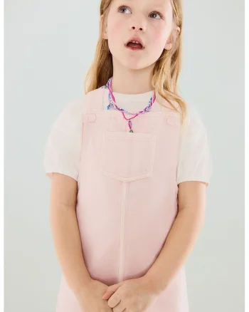 Sarafan din denim cu buzunar frontal, Roz pastel