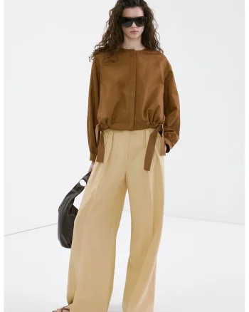 Pantaloni drepti cu croiala ampla din amestec de in, Galben sofran