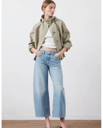 Blugi crop balloon fit cu aspect decolorat, Albastru deschis