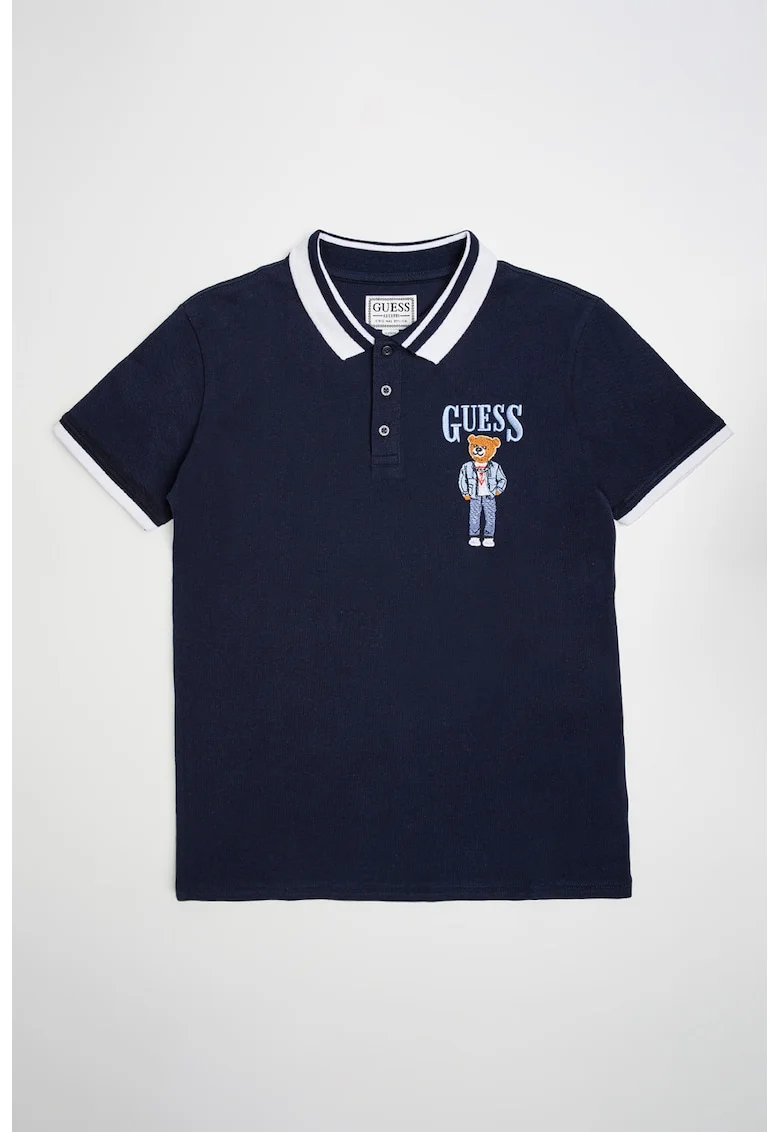 Tricou cu imprimeu logo si guler polo, Albastru pastel/Albastru ultramarin