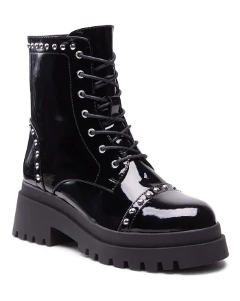 Ghete dama,  piele ecologica, fermoar, negru, Negru