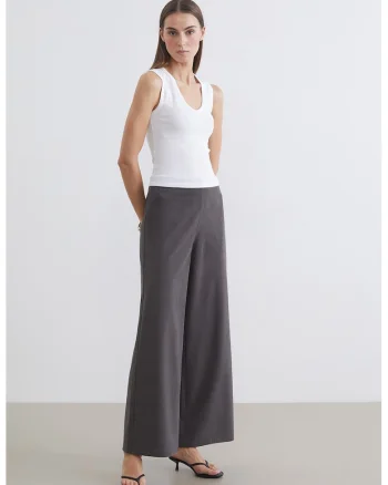 Pantaloni striati cu croiala ampla, Gri
