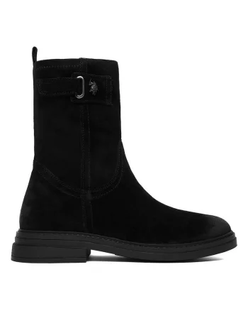 Botine dama, U.S. Polo piele naturala, negru, toc bloc, fermoar, Negru