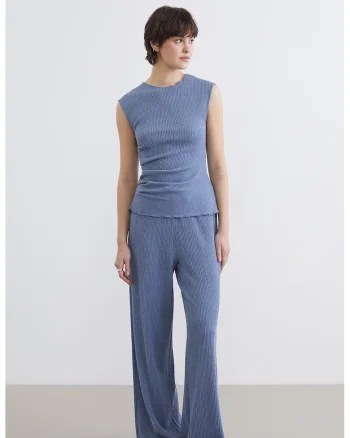 Bluza cu fronseuri laterale, fara maneci, Gri verzui